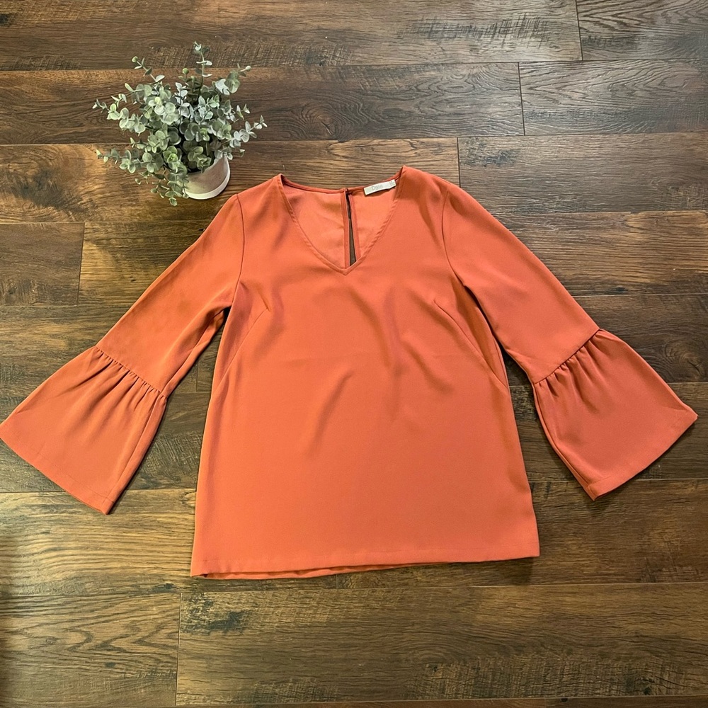 Dalia Burnt Orange Flare Sleeve Blouse